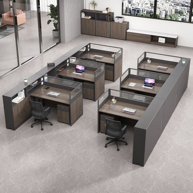 Shengli Financial Office Desk Simple Modern Staff Office Desk and Chair Set for Two People, 6-Seat Workstation Desk