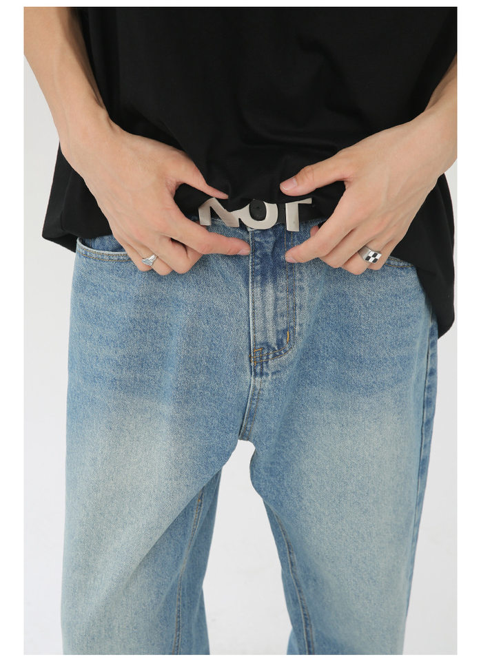 Quần jean nam ống thẳng phong cách Hàn Quốc, quần dài denim xử lý giặt cổ điển tôn chân — Xanh denim chi tiết 14