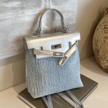 休闲大容量牛仔布女式双肩包2024新款通勤百搭后背包出游旅行书包