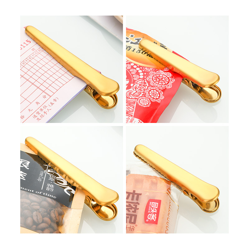 Fabricante de origen pinza de cocodrilo de acero inoxidable pinza de sellado pinza multifuncional a prueba de humedad para bocadillos frescos pinza de bolsa de leche en polvo pinza de sellado