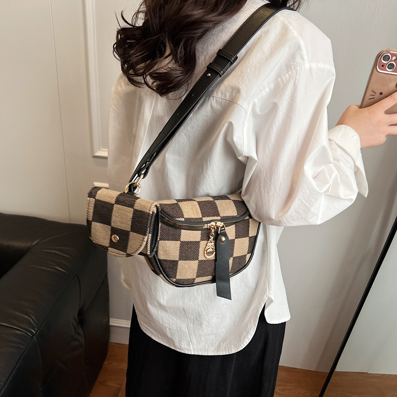Ventas transfronterizas en caliente de moda versátil para viajar con tablero de ajedrez tela pequeña bolsa de auriculares bolso de pecho bolso de cintura 2 en 1