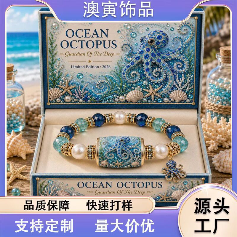 Cross-border ocean-themed printed beaded bracelet, support jewelry for deep-sea animal conservation groups, seaside accessories wholesale Cross-border ocean-themed printed beaded bracelet, support jewelry for deep-sea animal conservation groups, seaside accessories wholesale