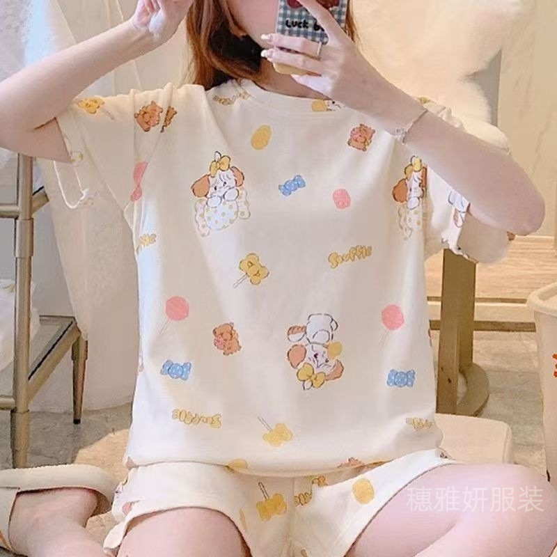 外贸pajamas跨境工厂直销短袖睡衣家居服女夏家居服卡通短裤套装|undefined