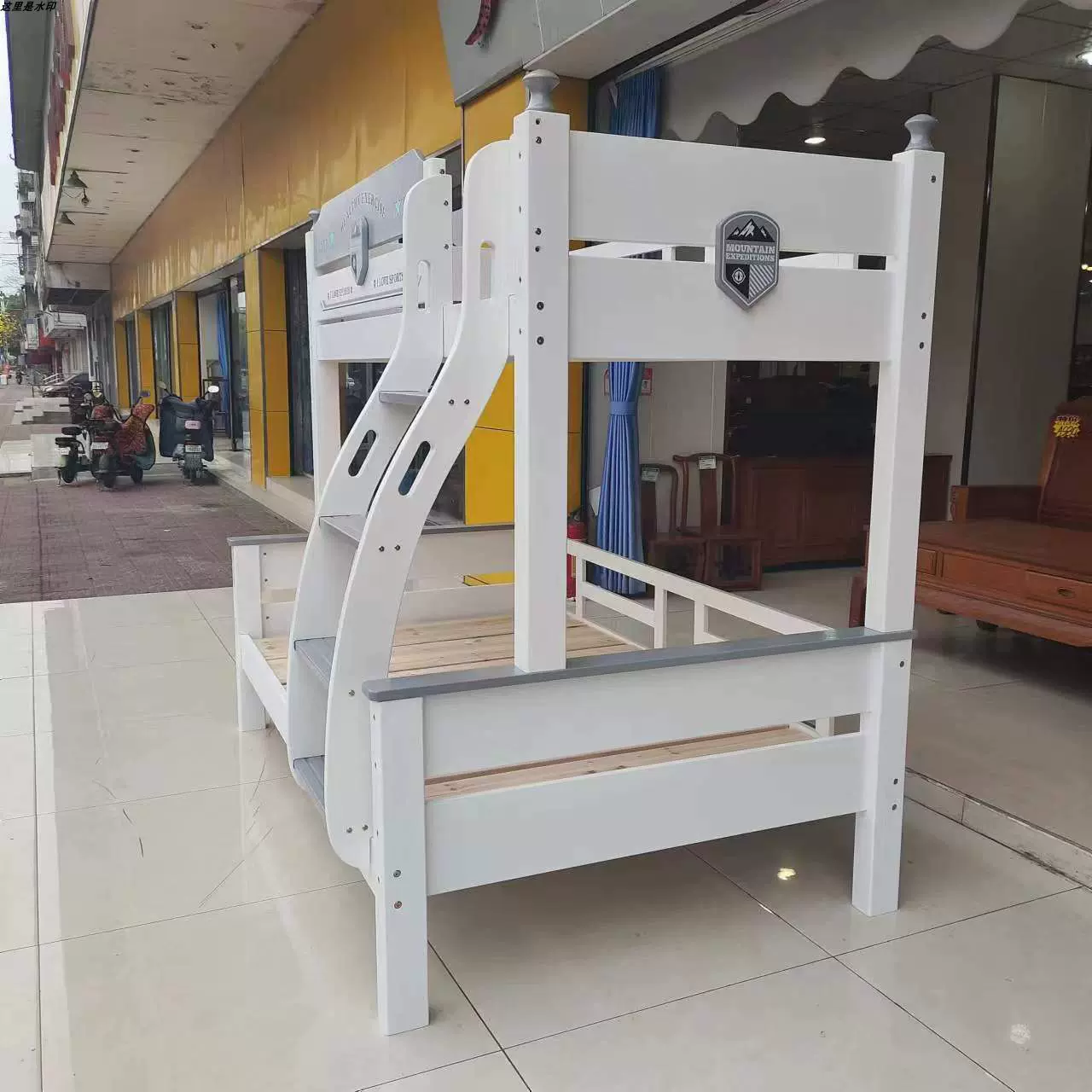 XMF1108盾山 挂梯新款橡木子母上下层床实木高低床1.2家庭上下