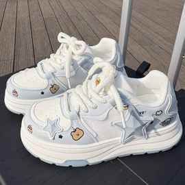 卡通涂鸦风厚底星星小白鞋女2025新款ins透气网面学生百搭潮板鞋