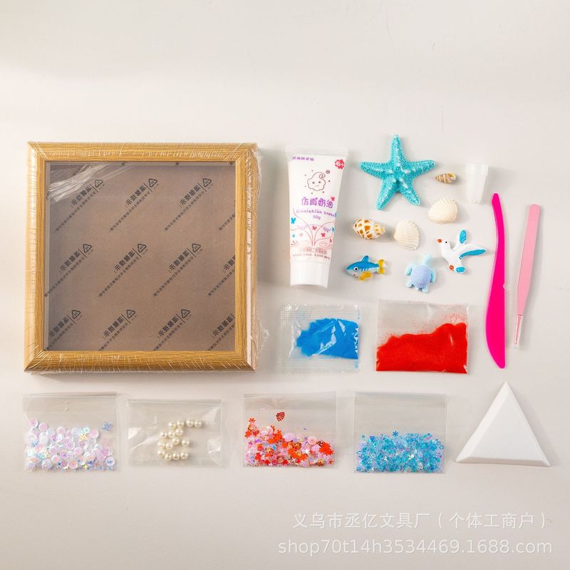 新しいクリエイティブ子供の木製 DIY 手作り材料パッケージおもちゃ材料パッケージフォトフレーム絵画手作りテクスチャ絵画|undefined