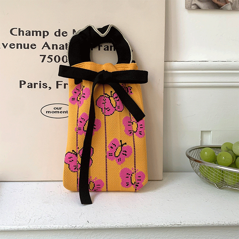 Bolsa de punto, oreja de madera, diseño de nicho, bolso con cordón de dibujos animados, bolso de mensajero portátil de todo fósforo, bolso de teléfono móvil