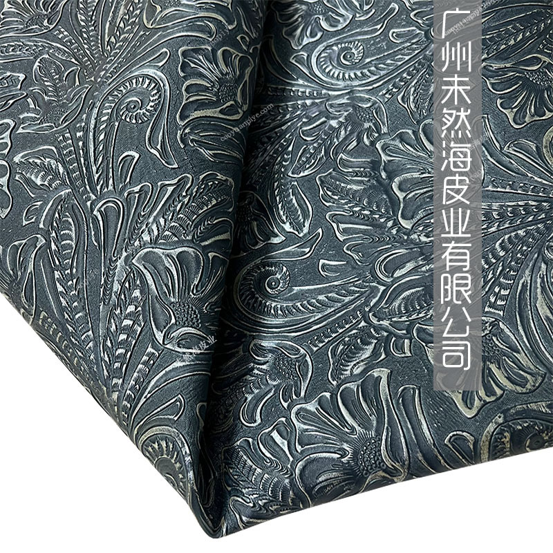 灰蓝手工擦银珠光荷花国华复古风家具装修饰品真皮头层牛皮