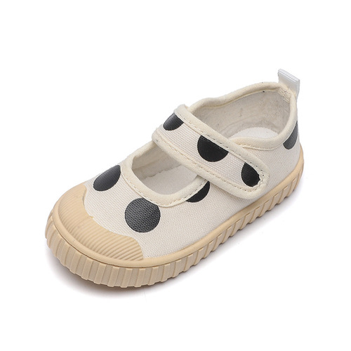 2024 spring and autumn new shoes for girls, cute polka dot canvas shoes, fashionable casual shoes, breathable baby shoes