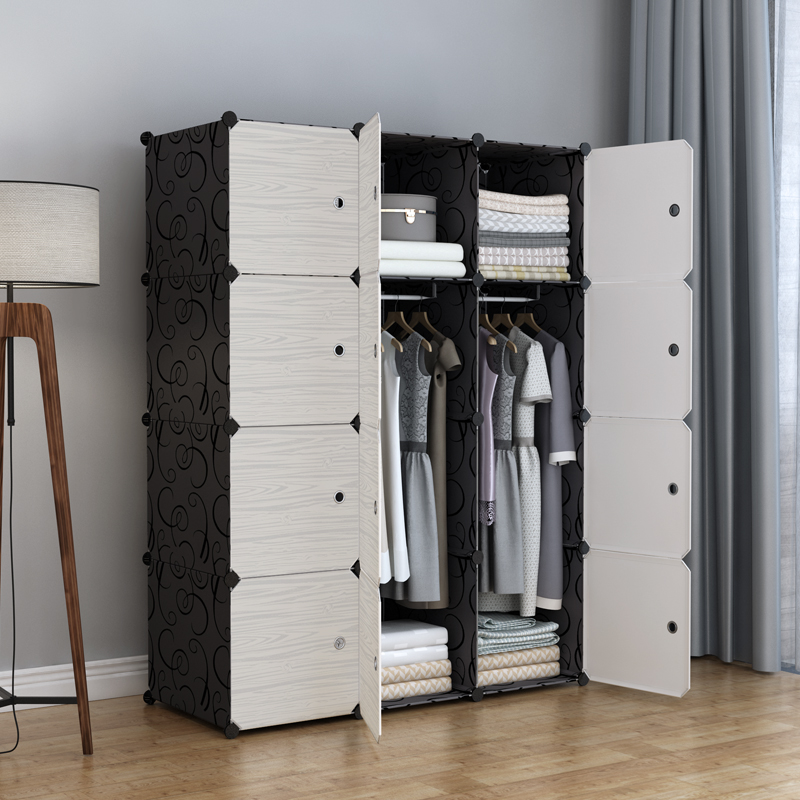 armario simple de madera sólida armario de combinación de almacenamiento de tela de plástico marco de acero almacenamiento simple, moderno y económico