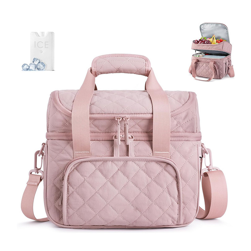 Bolsa de almuerzo de mujer, caja de almuerzo aislante de doble capa, bolsa de almuerzo refrigerada a prueba de fugas con correa de hombro ajustable, bolsa de almuerzo refrigerada