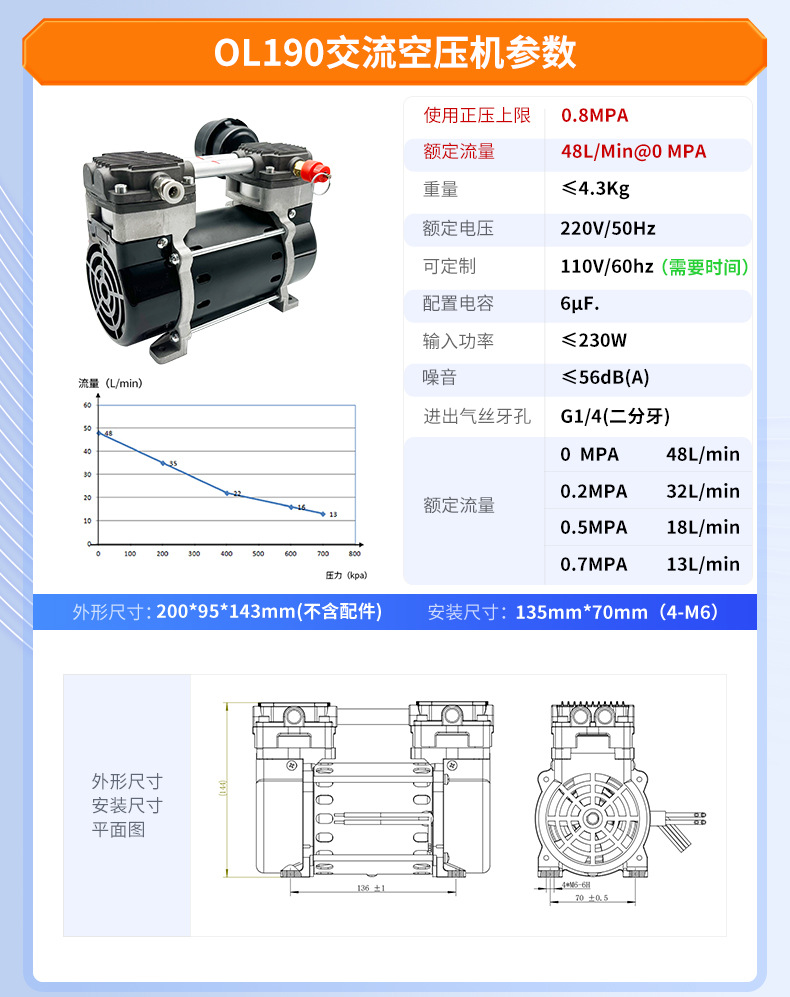 Dan Hao Electromechanical Silent High-Power Air Compressor Small Portable Booster Air Pump Head Piston Type Maintenance-Free