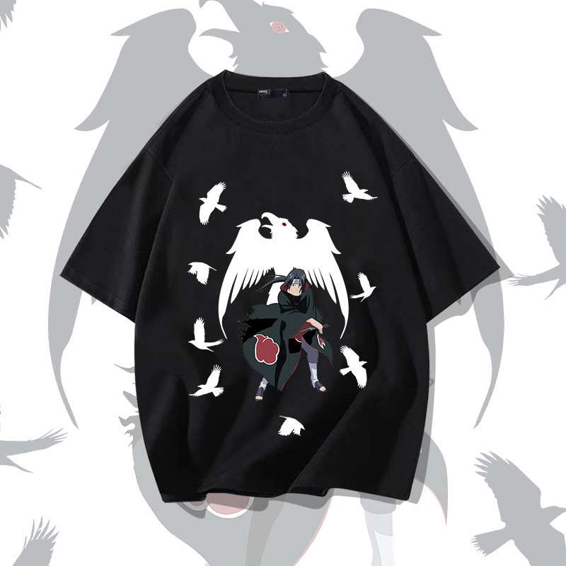 Japanese Anime Naruto Uchiha Pure Cotton Short-sleeved T-shirt Men's Summer Youth Loose Half-sleeved Clothes