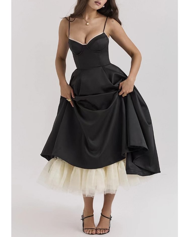 Robe camisole sexy à bordure en dentelle et ourlet double épaisseur – Robe d'été élégante et féminine pour femme (S-XL)_voghion.com