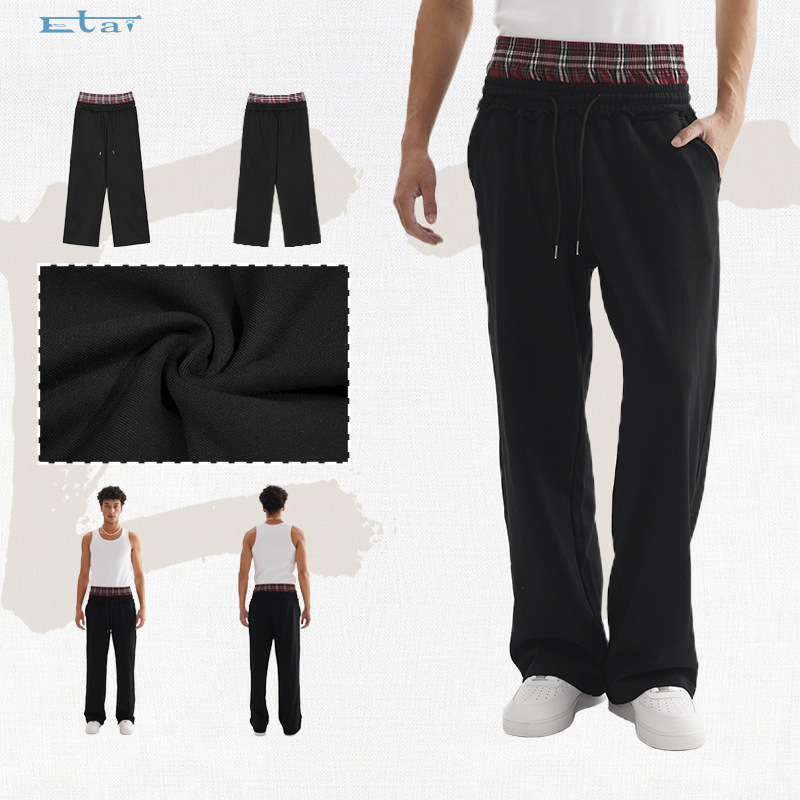 ETAI Hombre| Marca de moda de color contrastante de doble cintura cabeza de pierna amplia pantalones de abrigo ajustable doble cintura elástica cabeza de abrigo casual image 1