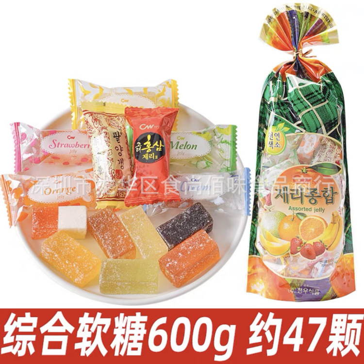 批发韩国进口青佑水果糖综合水果味果汁软糖年货零食600g10包一箱