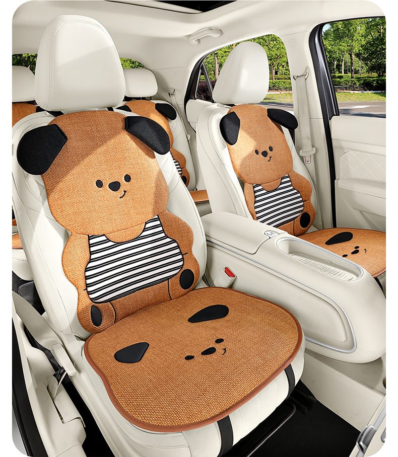 Car Seat Cushion, Universal for All Seasons, Linen Cartoon Couple Seat Cushion Cover, Half-Pack Rear Seat, High-End Cute Ladies Seat Cover