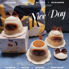 Logic Cat Little Bean Clay Mug Cartoon Cute Cat Cup Couple Gift For Best Friend Girl Gift