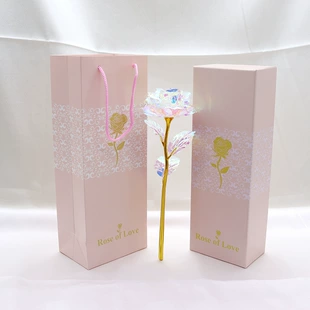 Подарочный набор Glow Rose — подарочная коробка фуксии, вариант с LED-подсветкой, изысканная ножка из золота