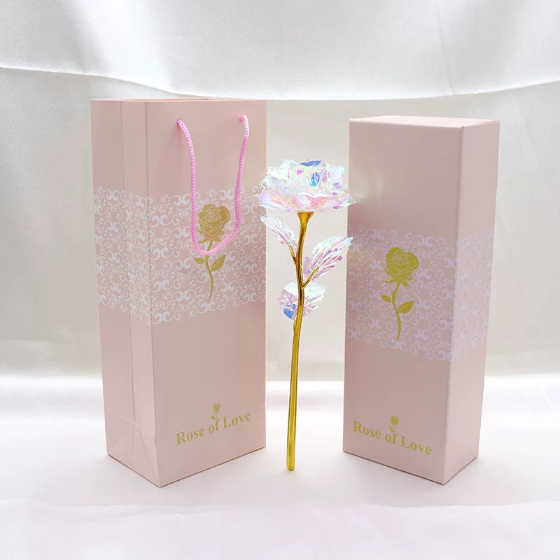 Подарочный набор Glow Rose — подарочная коробка фуксии, вариант с LED-подсветкой, изысканная ножка из золота