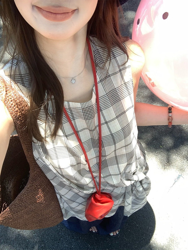 【现货】im向 伦敦格调 时髦简系格纹上衣女夏设计感绑带格子背心|undefined