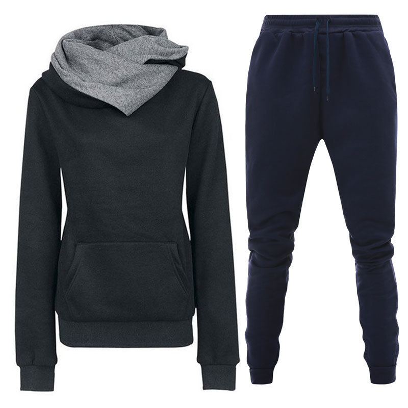 En stock 23 Otoño e Invierno Nuevo traje de ropa deportiva con Capucha forrada de lana para mujer bolso cálido suéter pantalones ropa de mujer al por mayor