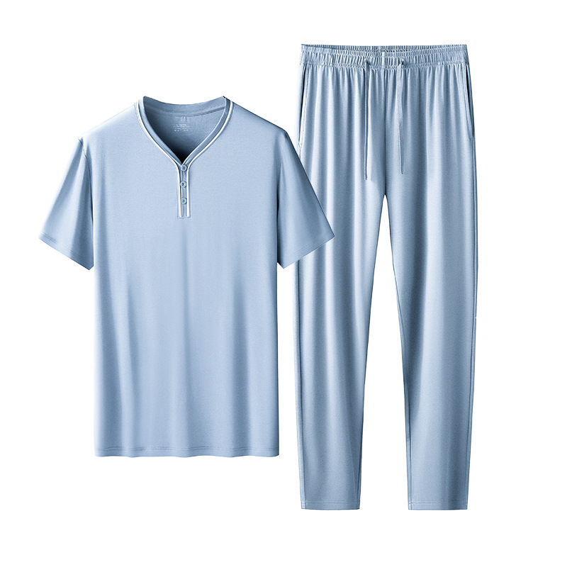 [Raroso y bueno] 80 pijamas modales de doble cara para hombre de primavera y verano Traje casual de pantalones finos de manga corta