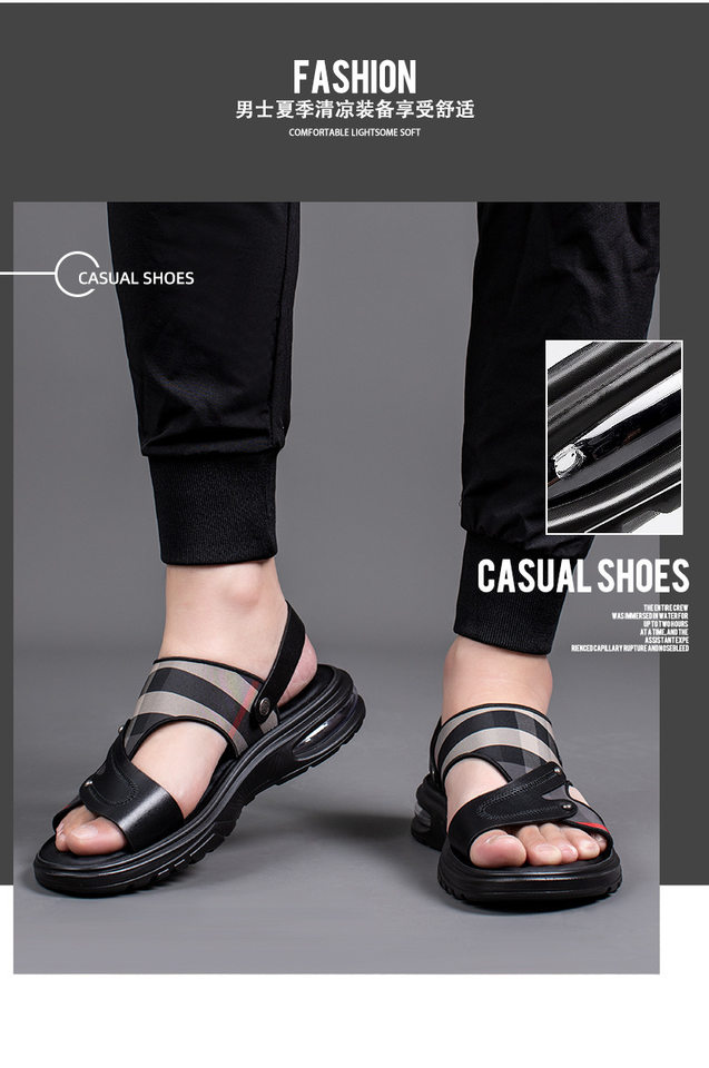 Dép sandal nam quai ngang hở ngón đế PU chống trơn trượt, đi biển và thể thao ngoài trời — T2188 màu đen chi tiết 4