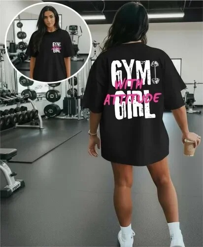 Men's and Women's Gym and Attitude Graphic T-Shirts, Black Casual Knit T-Shirts, Pink and White Letter Print Short T-Shirts