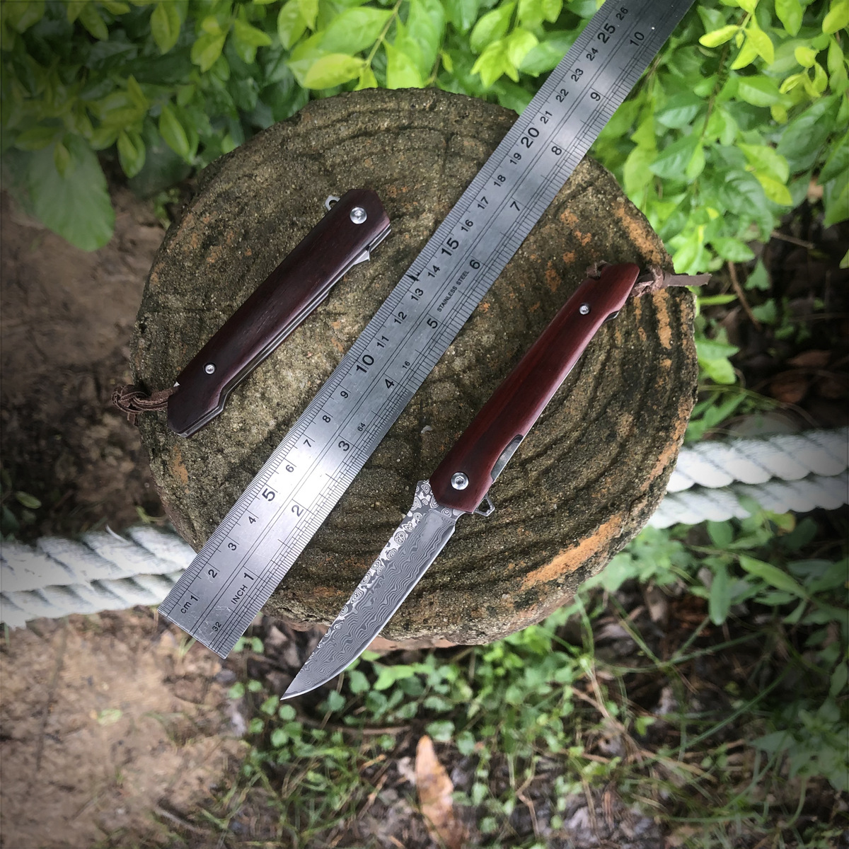 户外小刀大马士革折刀防身水果刀随身口袋刀 锋利折叠刀口袋刀具