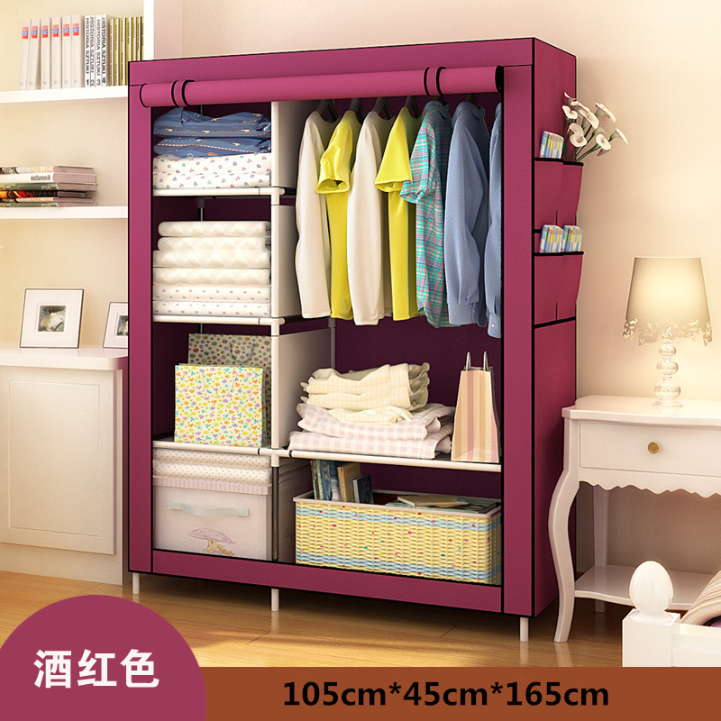 Armario simple tela plegable de tela armario de almacenamiento económico casa de alquiler de armario de acero percha