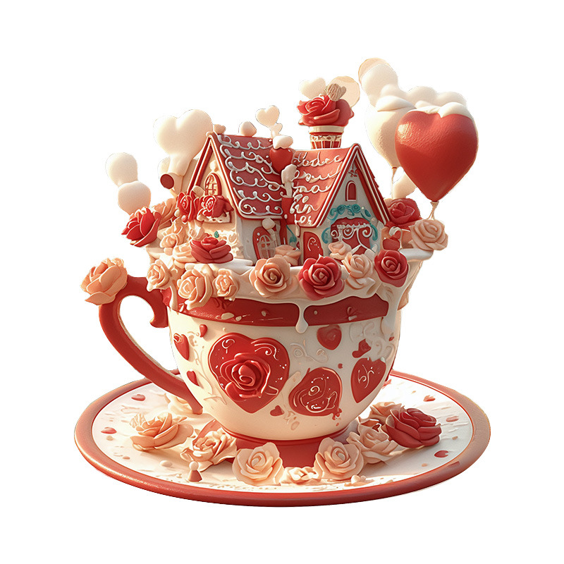 Adornos de mesa de pastel de taza de fantasía de día de San Valentín 2D transfronterizos Adornos impermeables y resistentes al desgaste de Yalic