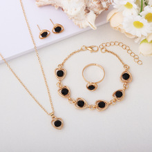 跨境欧美水晶爱心首饰时尚气质桃心项链耳环戒指手链四件套装批发