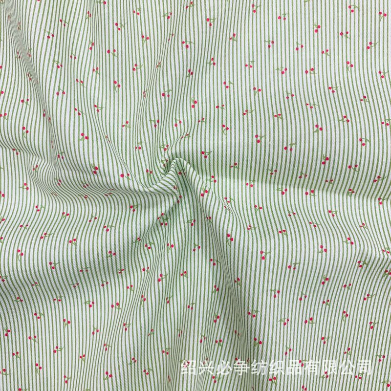 Cotton twill printed fabric cartoon fruit spring and summer striped Cherry children's clothing shirt doll shirt dress surface