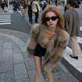 COOLLINE林子熙 财阀女 进口贵气千金风时髦皮草短外套毛上衣外套