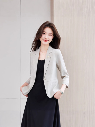 Women's 7/8 Sleeve Blazer Coat Spring Summer Autumn New Professional Casual Fashion Slim Fit Versatile Top