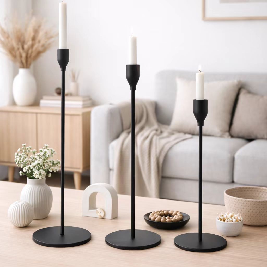현대 가정 유럽 스타일 촛대 철 촛대 장식품 검은 촛대 컵 촛대 크리스마스 생일 촛대 장식