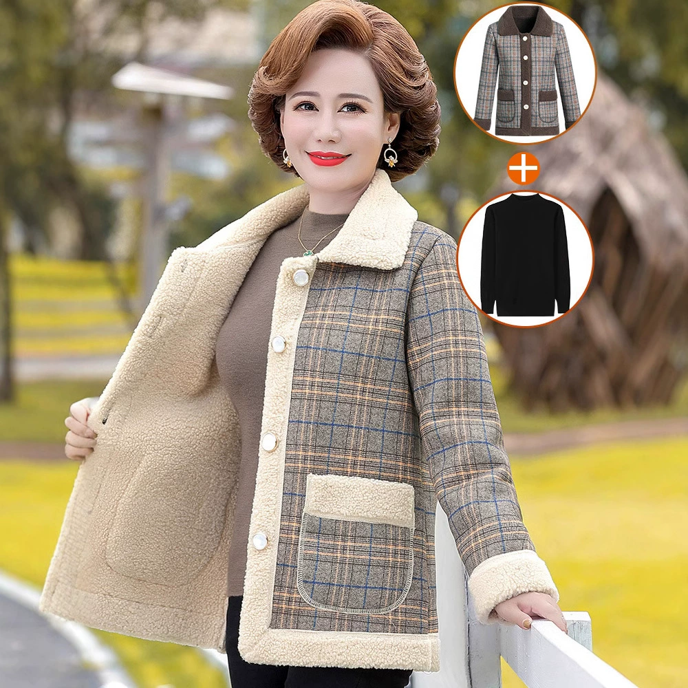 Зимнее пальто для матери среднего возраста Короткая куртка для 50 лет, для женщин среднего и пожилого возраста, осенне-зимняя куртка в новом стиле, комплект из двух предметов