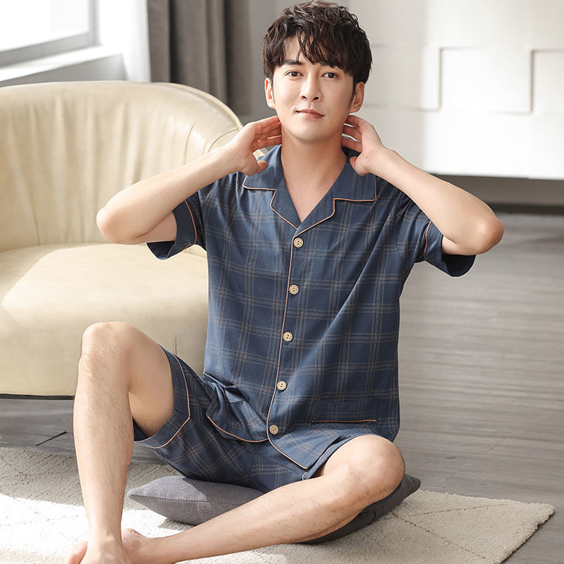 Pijamas de verano de algodón de manga corta de ocio de tamaño grande suelto de verano delgado cardigan de algodón de alta calidad conjunto de ropa para el hogar