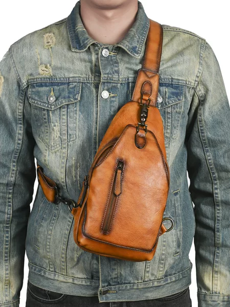 Direct Selling Crazy Horse Leather High-End Men's Chest Bag Simple Vertical Lock Chest Bag Large Capacity Retro Shoulder Bag