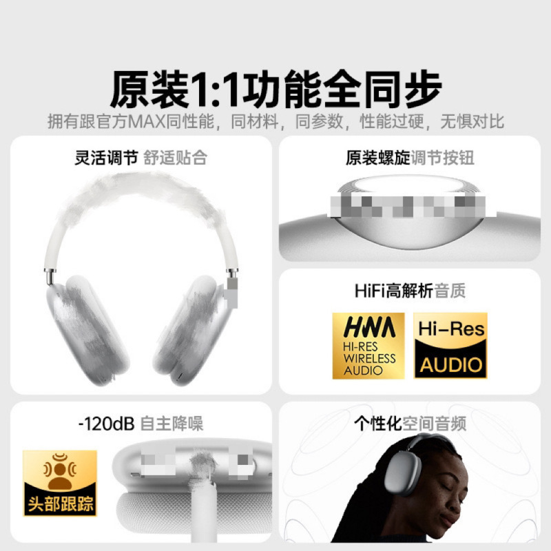华强北顶配MAX头戴式蓝牙耳机适用苹果一代二代降噪耳机C口爆款|undefined