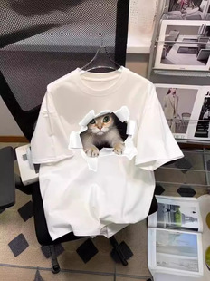 Cotton trend white base body-friendly short sleeve T-shirt with a round collar, internet celebrity, oversize