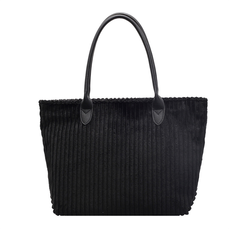 Bolso de terciopelo a rayas de gran capacidad para mujer 2024 otoño e invierno nuevo bolso de compras de un solo hombro de todo fósforo bolso de viaje de clase de todo fósforo