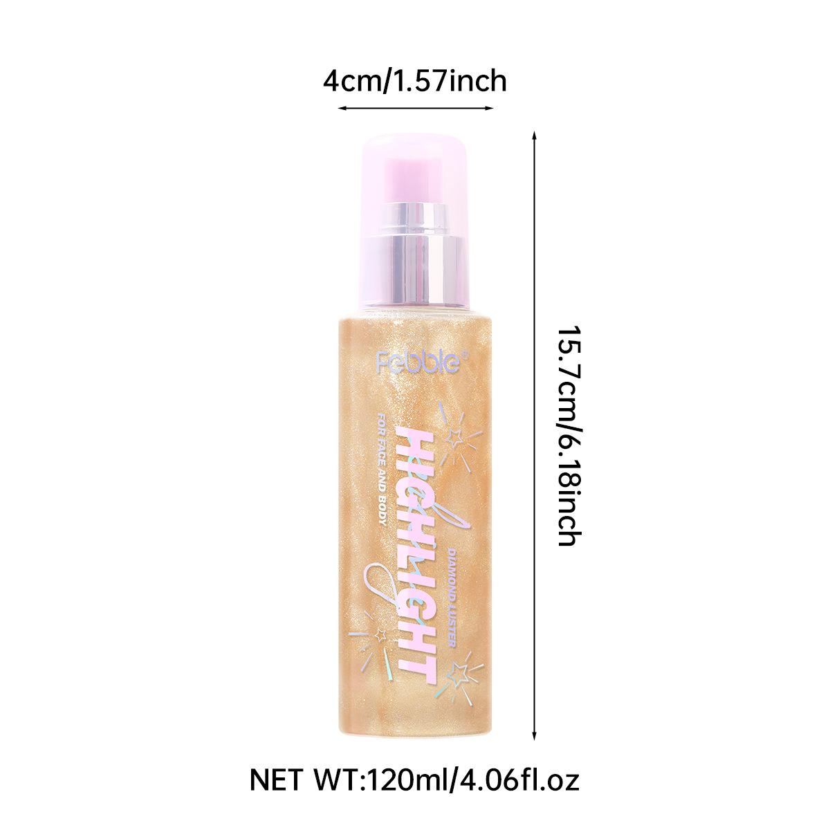 Iluminador líquido contorneador de larga duración Febble, resistente al agua, con efecto sulfuro, para rostro y cuerpo, con brillo fino FBC058