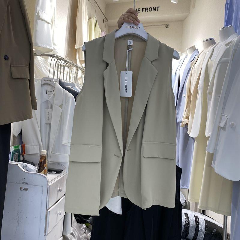 胖MM特大码300斤翻领无袖一粒扣西服女秋季宽松薄款西装马甲外套2|undefined