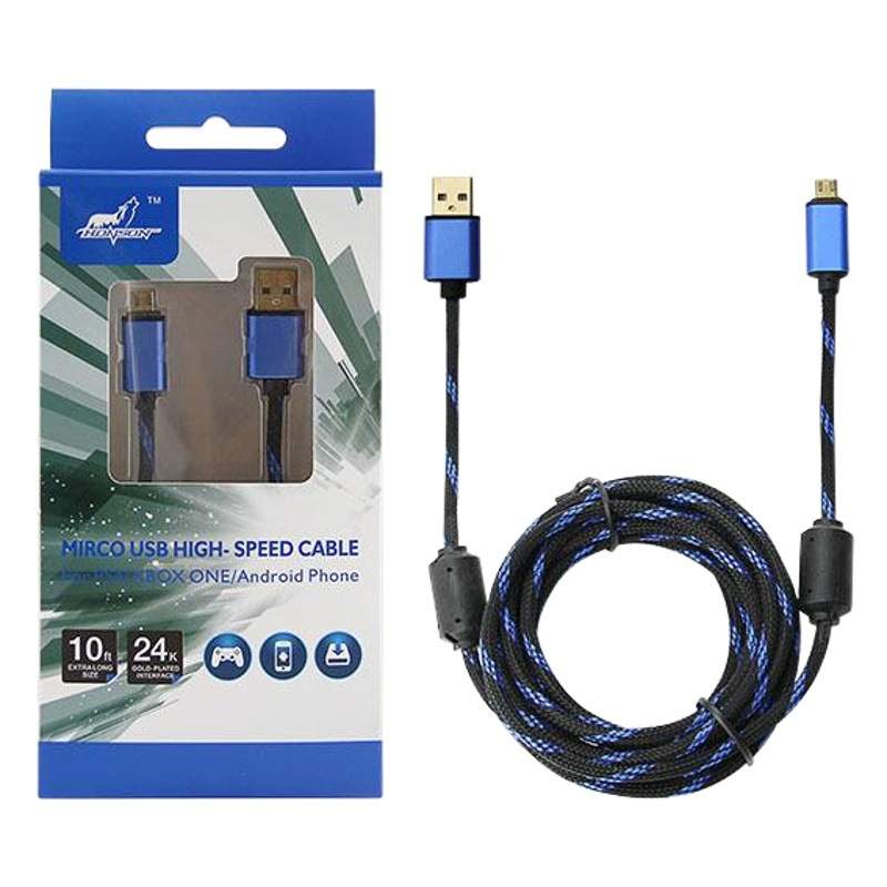 Hecho a sí mismo PS4/Xbox ONE mango cable de carga 3 M chapado en oro micro USB teléfono móvil cable de carga