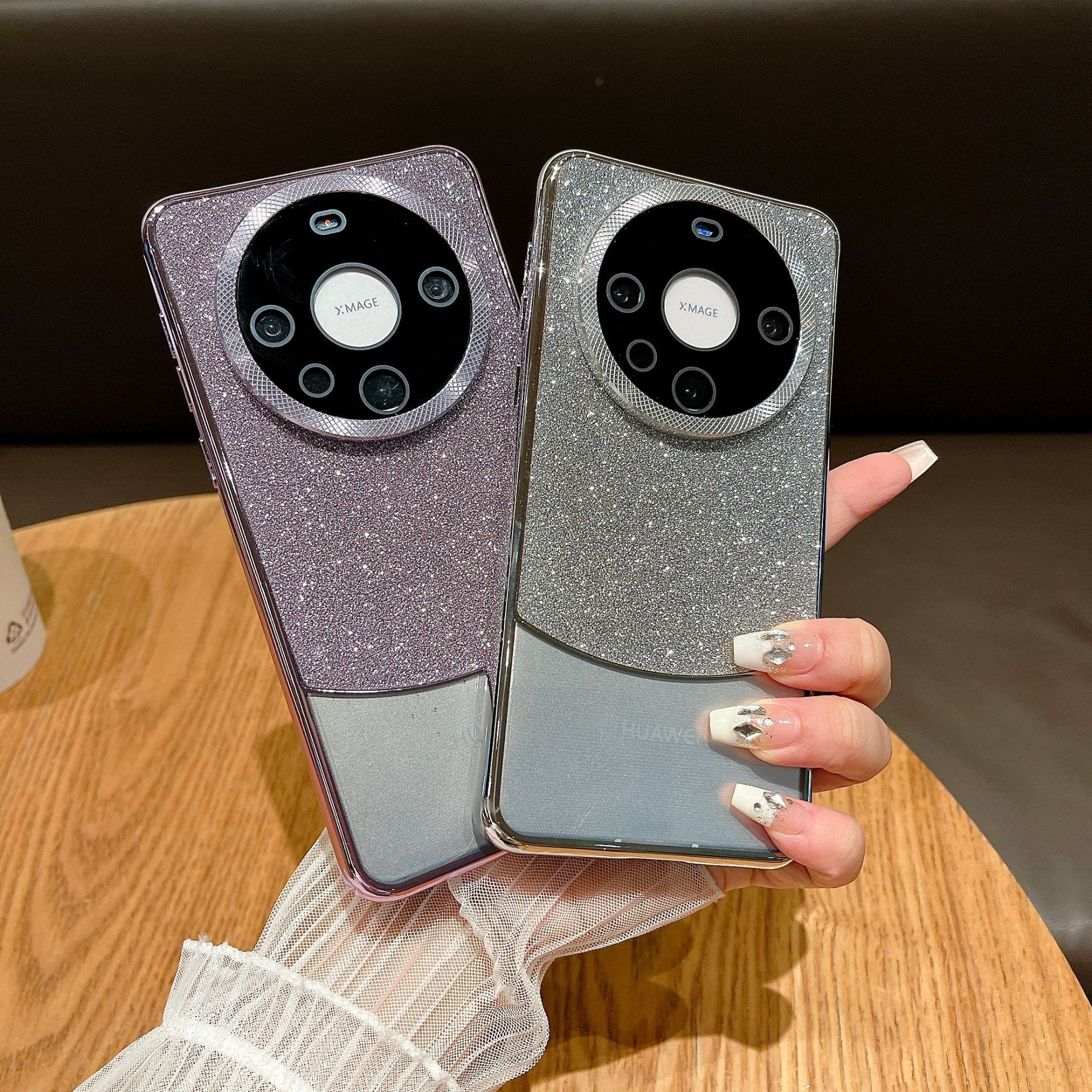 El empalme de brillo galvanoplastia es adecuado para Huawei mate60pro película de lente todo incluido funda para teléfono móvil mate60 pareja de lujo ligero