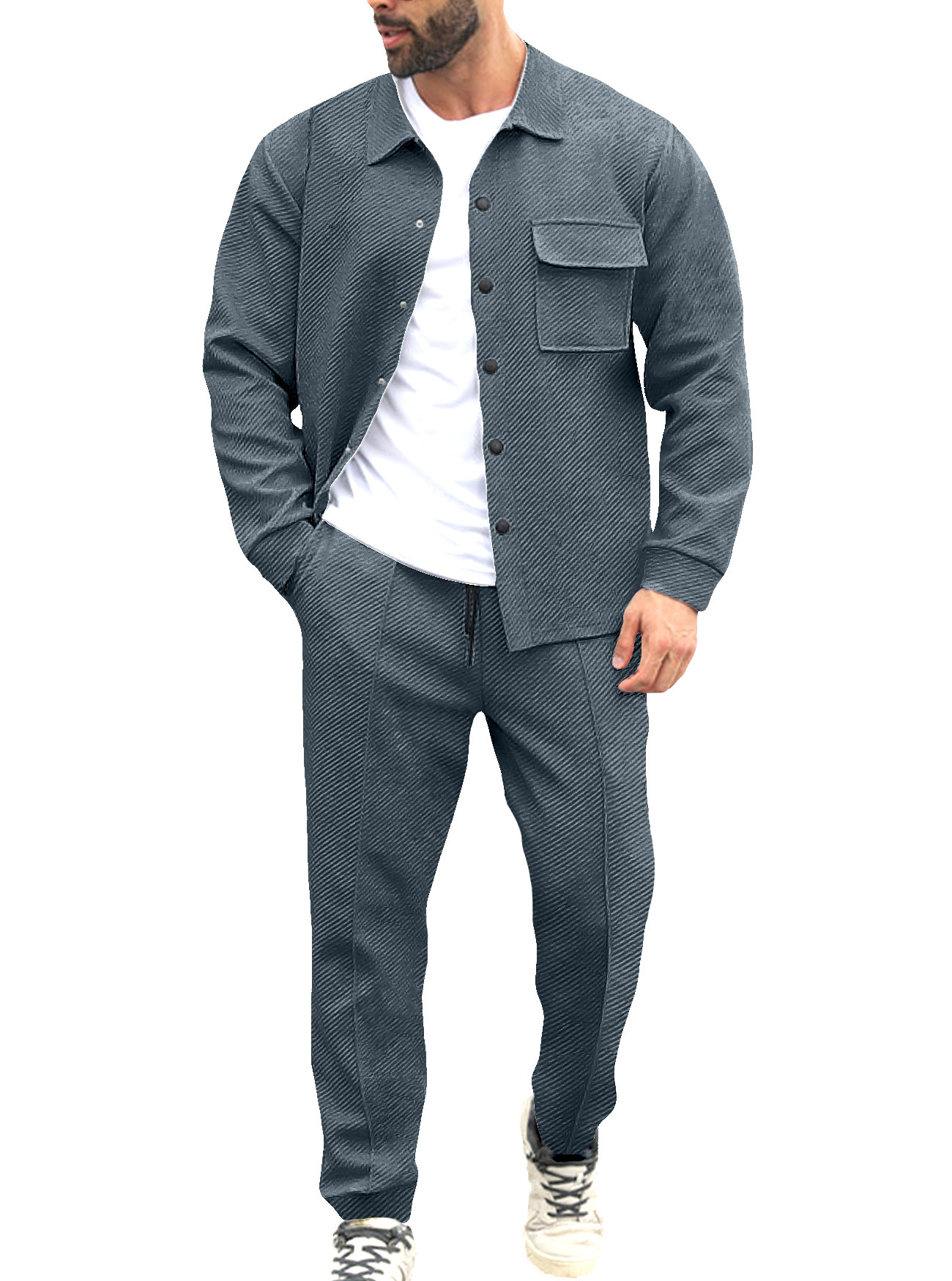 Nuevo otoño y invierno comercio exterior transfronterizo estilo americano pesado ropa de hombre retro casual jacquard con solapa hombre chaqueta delgada set