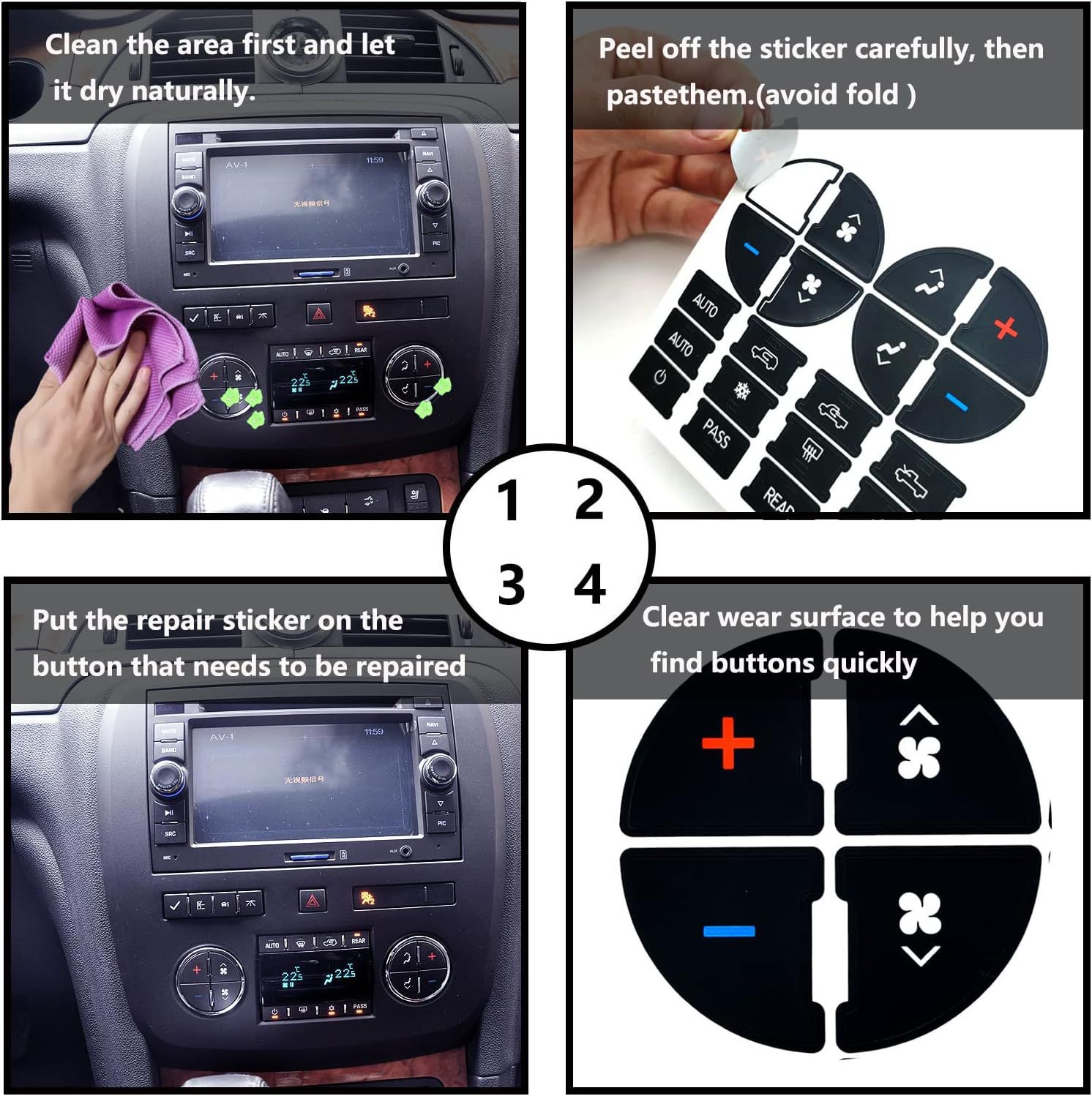 Car AC Dashboard Button Repair Kit Sticker, Car Faded Air Conditioning Control Button Decal_voghion.com