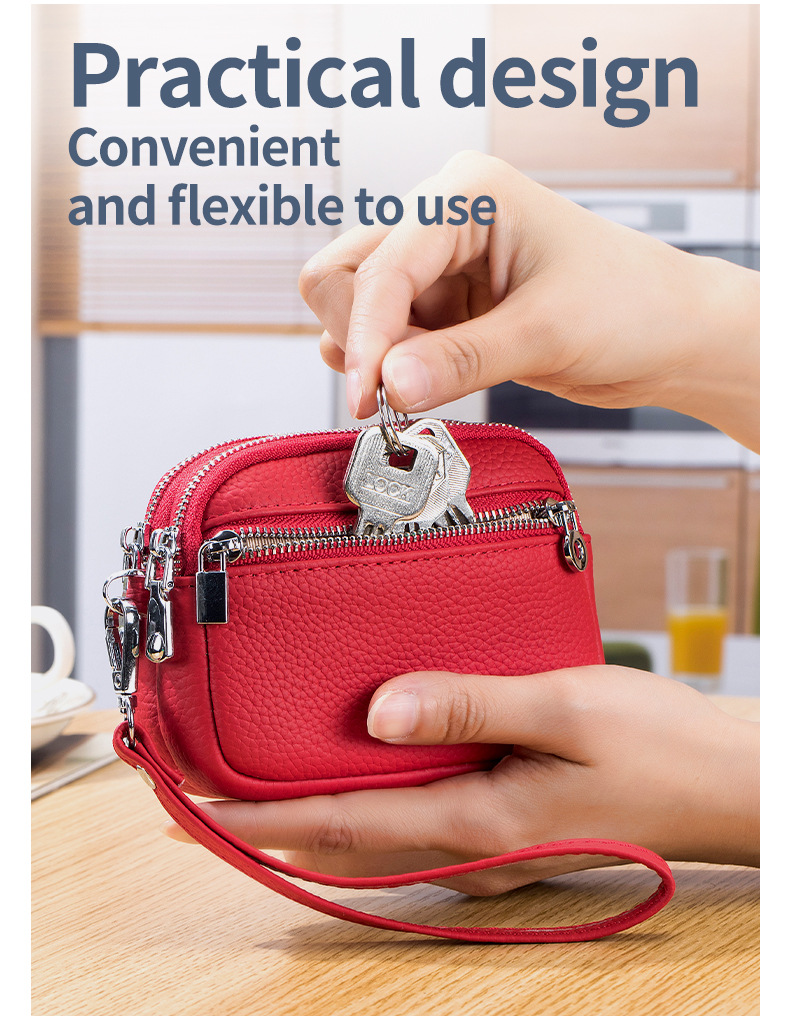 Portafoglio da donna in vera pelle, squisito, con doppia cerniera, grande capacità, borsa multifunzionale_voghion.com